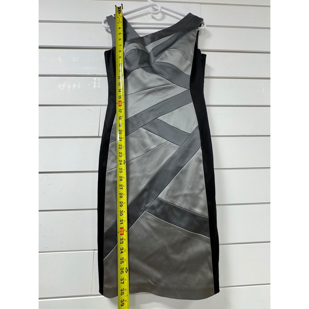 BCBGMAXAZRIA Silver Black Colorblock Bandage Sheath Dress Built-in Bra 15x38 - Picture 3 of 11